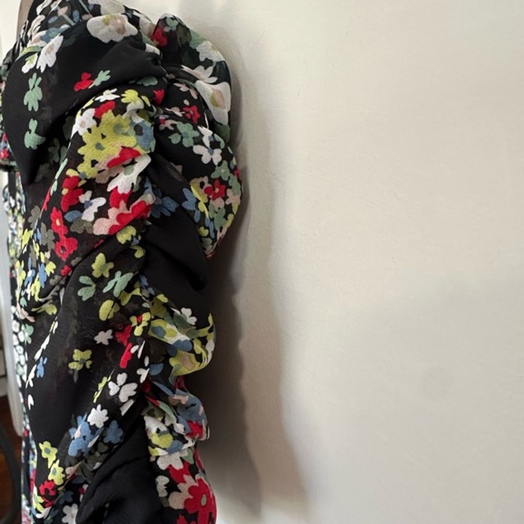 Miss Sixty Vintage Black and Red Puff Sleeve Wrap Dress