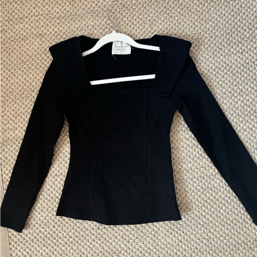 Hyacinth House Black Long Sleeve Square Neck Hepburn Blouse
