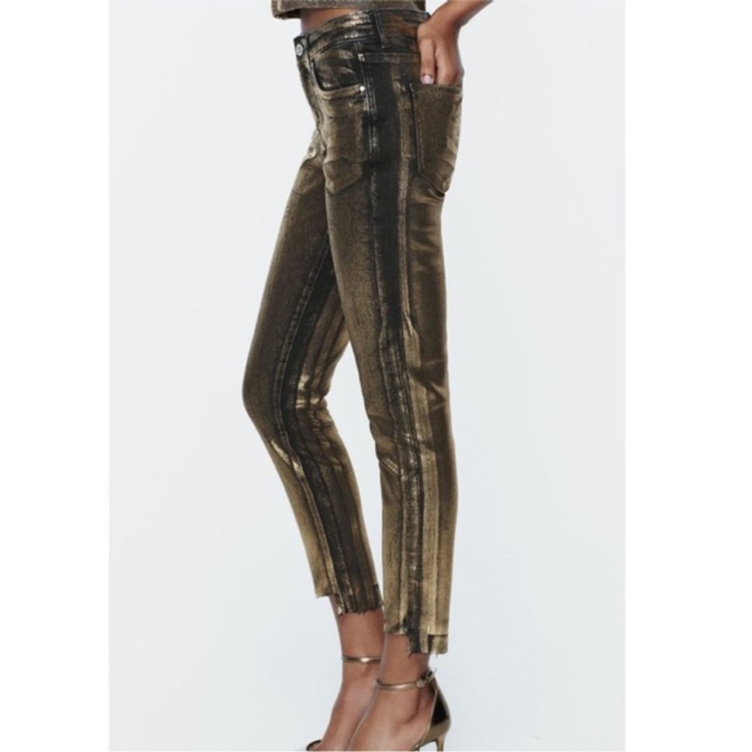 Zara Gold Foil and Black Skinny Jeans