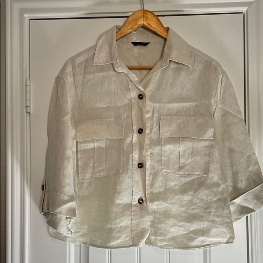 Massimo Dutti Cream Button-Down Linen Shirt