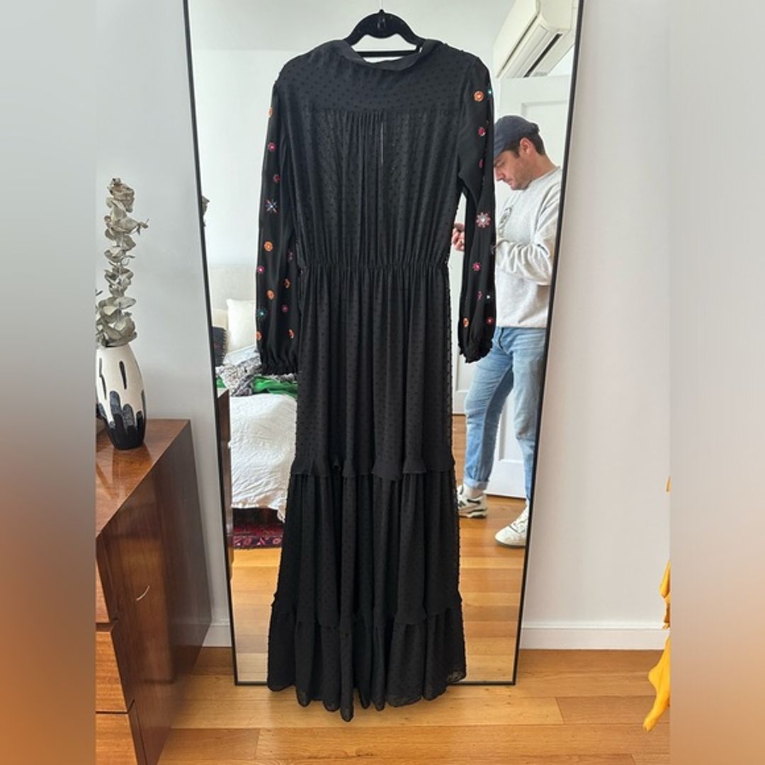 Saloni Alexia Embroidered Fil Coup Maxi Dress Black 6