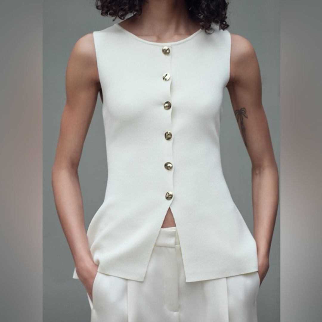 Zara Ivory Knit Top with Metallic Accent