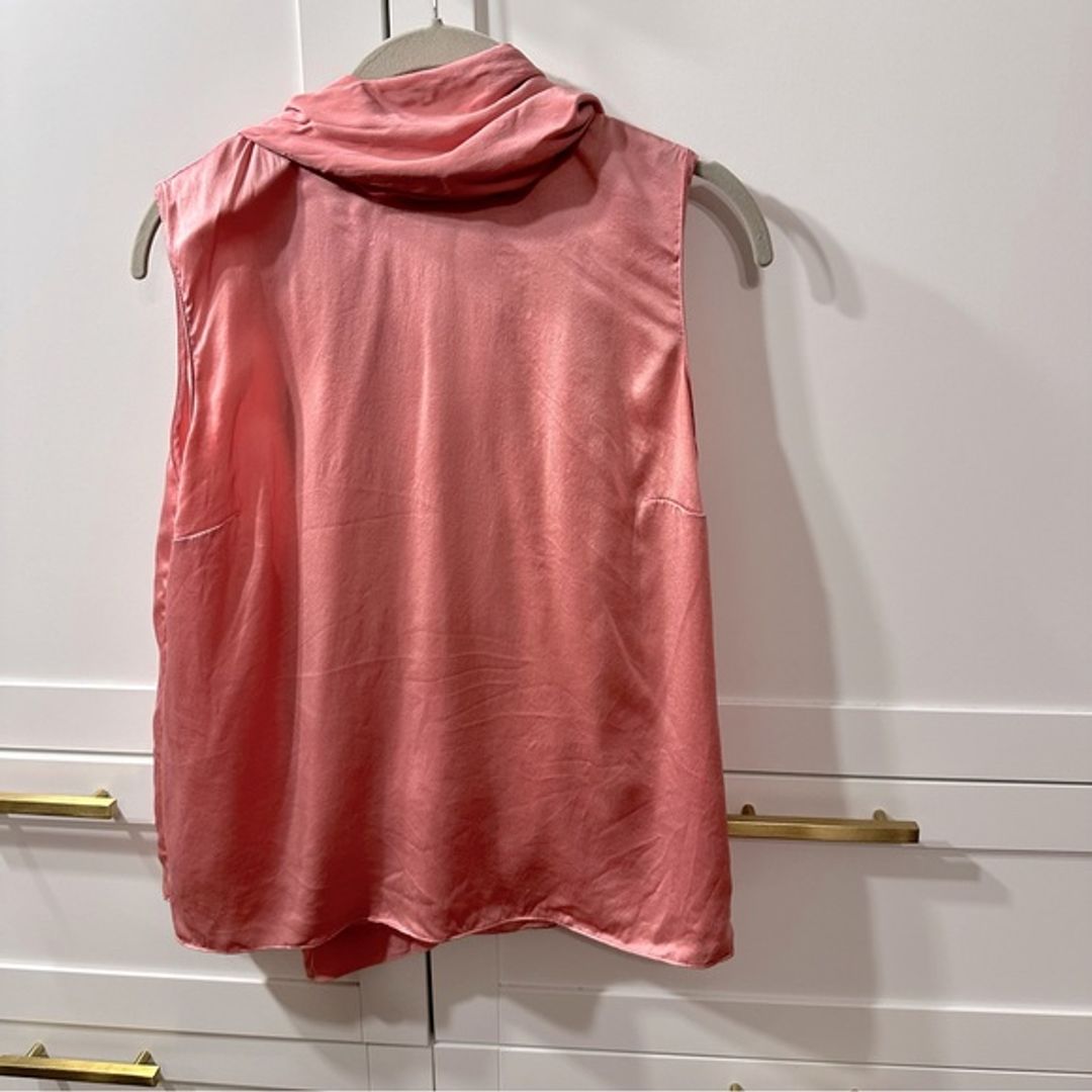 Womens Cowl Neck Sleeveless Satin Top Blouse