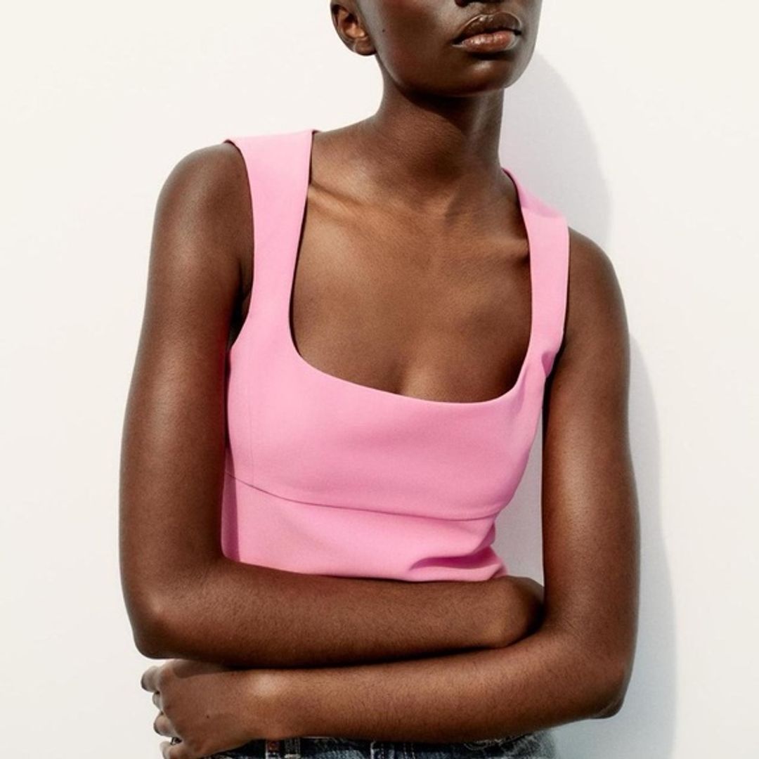Zara Pink Square Neck Sleeveless Blouse