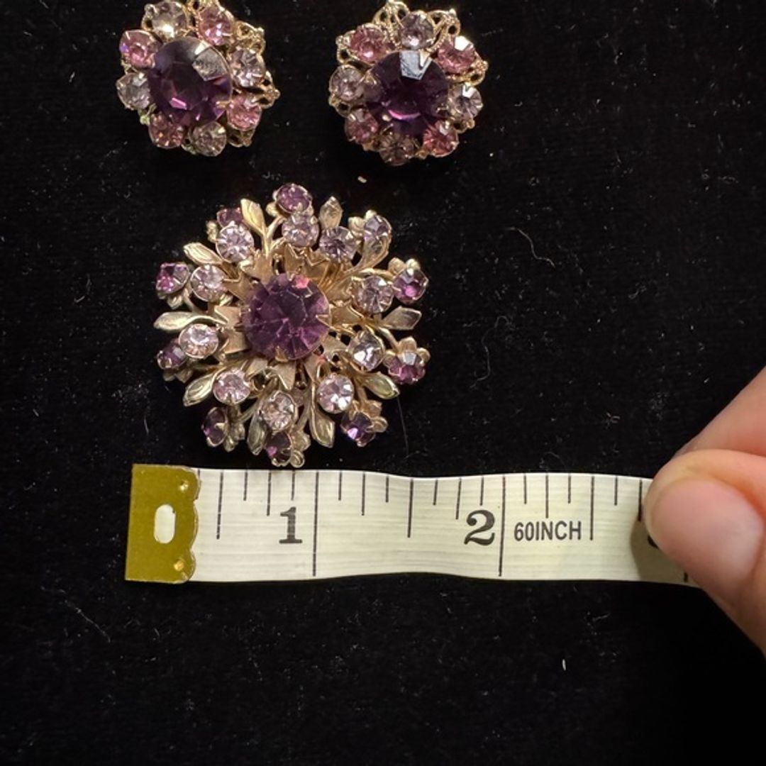 Vintage Purple and Pink Brooch and Earrings Set