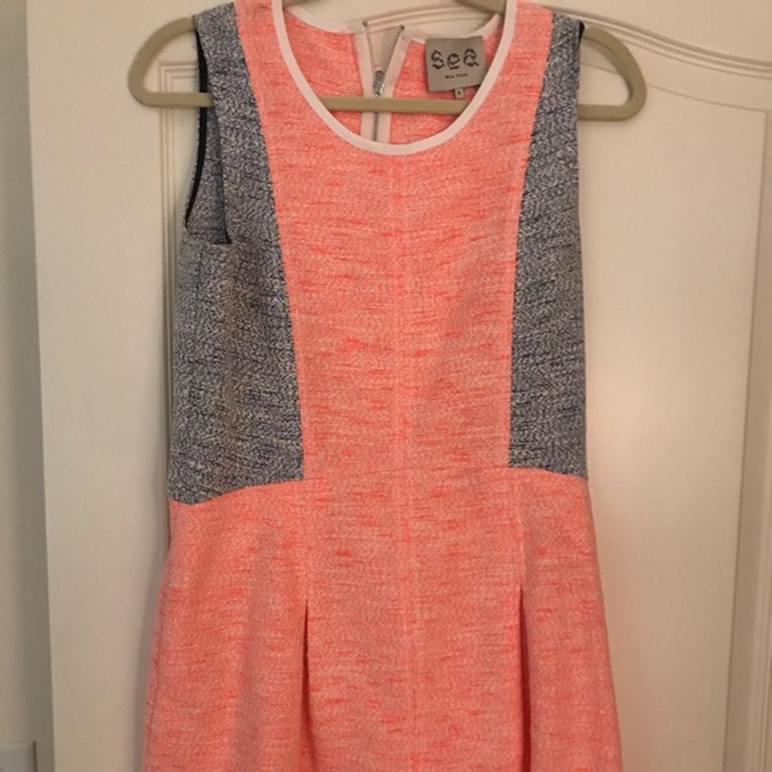Sea Orange & Blue Sleeveless Tweed Dress