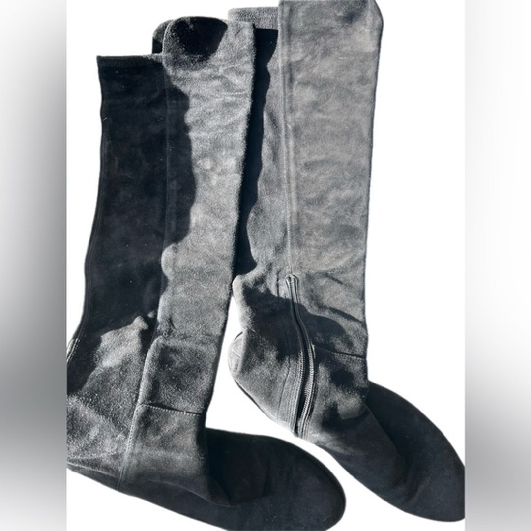 Stuart Weitzman Classic Signature Black Suede Knee-High Flat Boot
