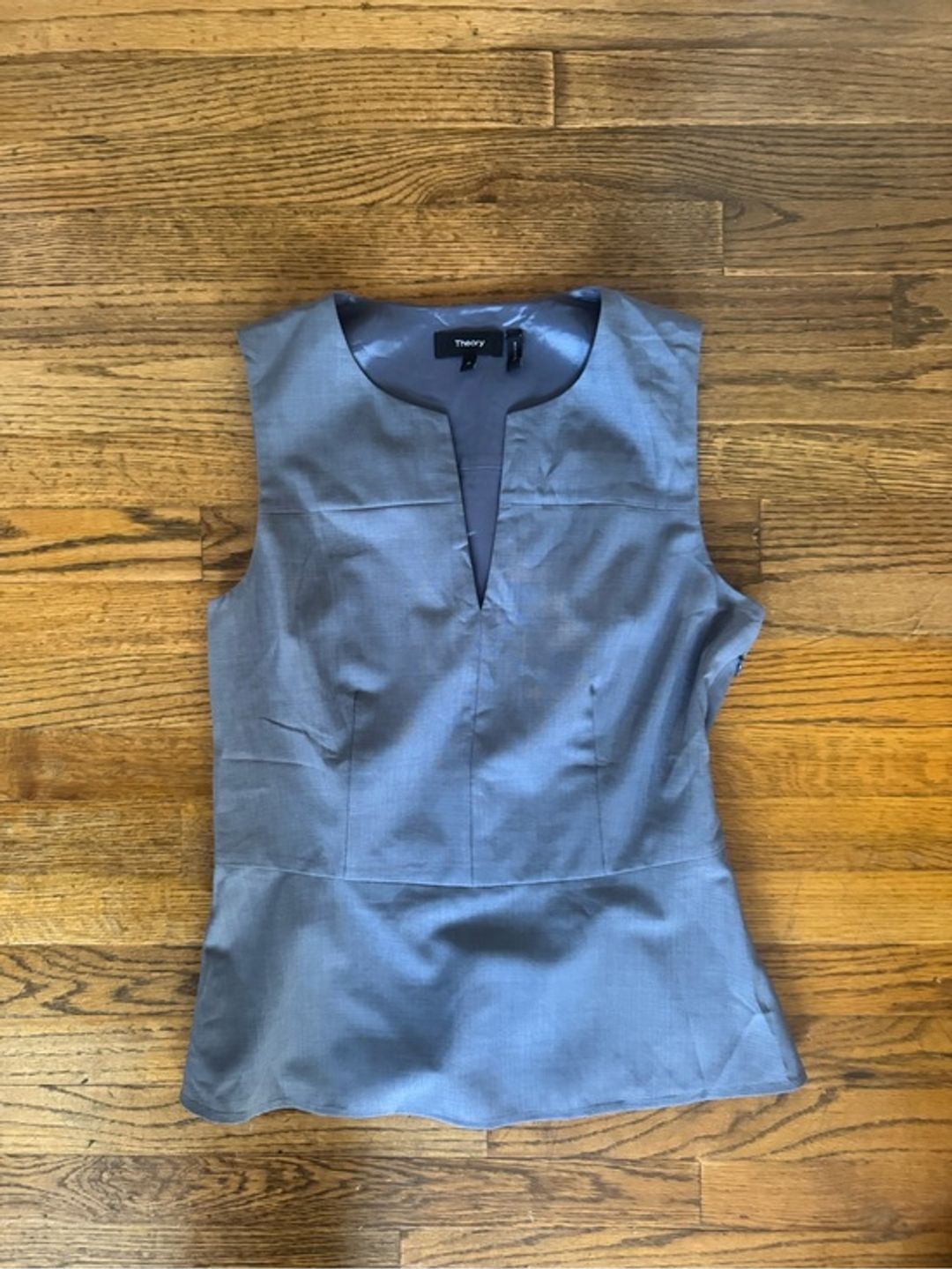 Theory Women's Slate Gray Blue Sleeveless Shell Top v peplum petite small