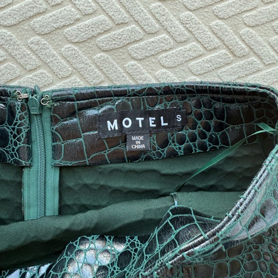 Green Faux Leather Mini Skirt with Slit