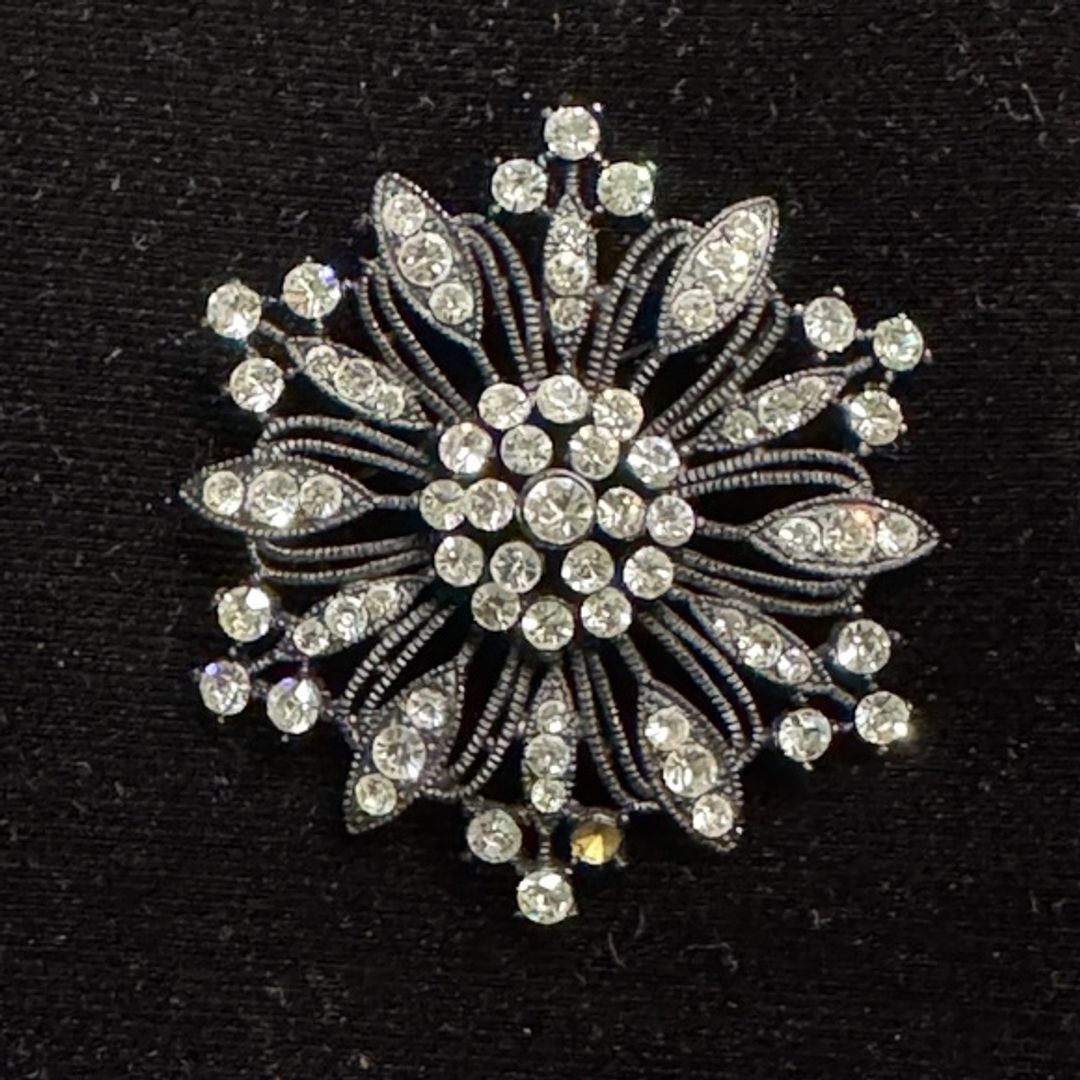 VTG Black and Silver Crystal Brooch