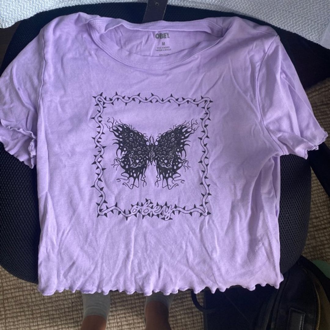 Obey Purple Butterfly Crop Top Size Medium, Worn Once