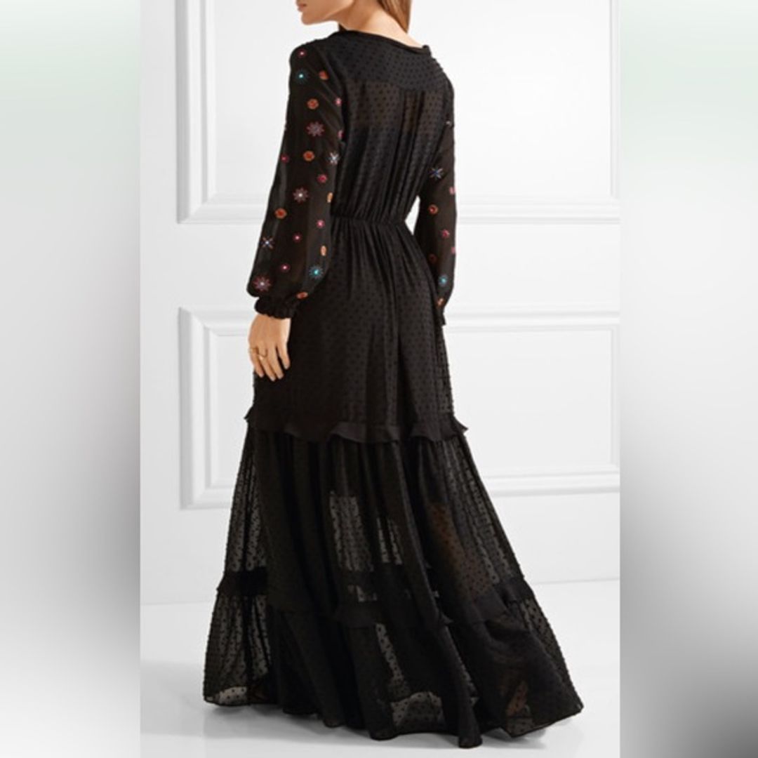 Saloni Alexia Embroidered Fil Coup Maxi Dress Black 6