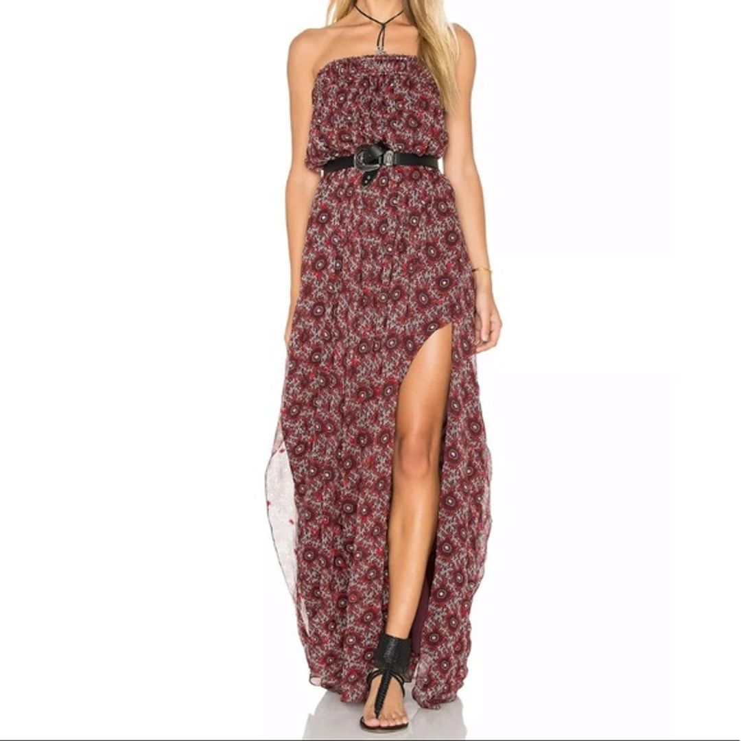Silk Embroidered Strapless Maxi Dress