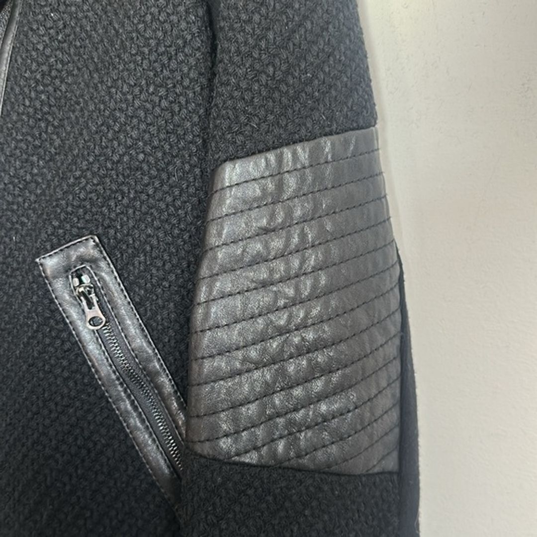 Vince Black Leather Trimmed Bouclé Moto Jacket, M