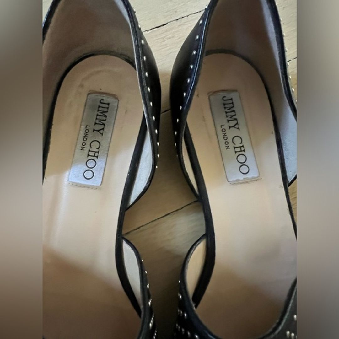 Jimmy Choo Globe Flat Black Nappa Flats with Silver Micro Studs