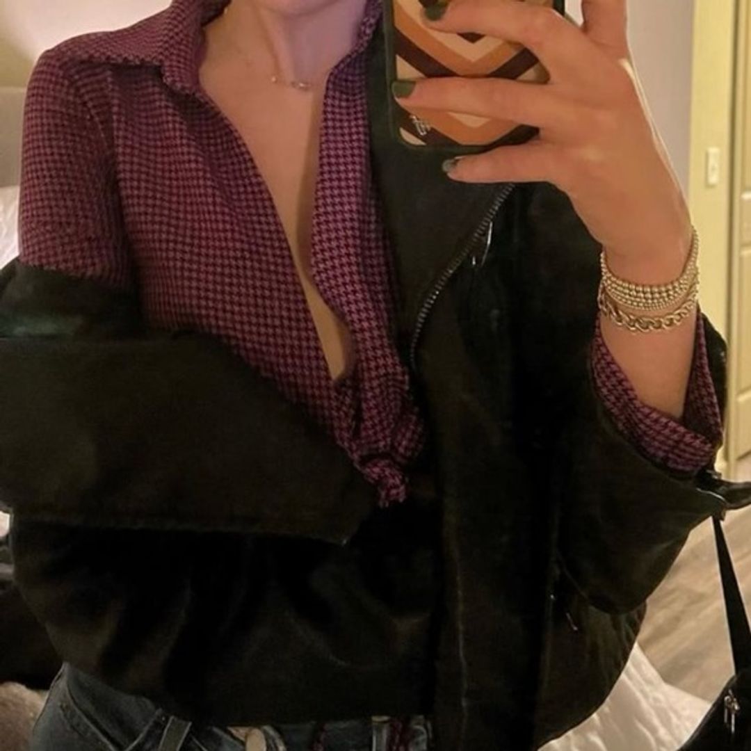 Zara Purple Houndstooth Cropped Blazer Top