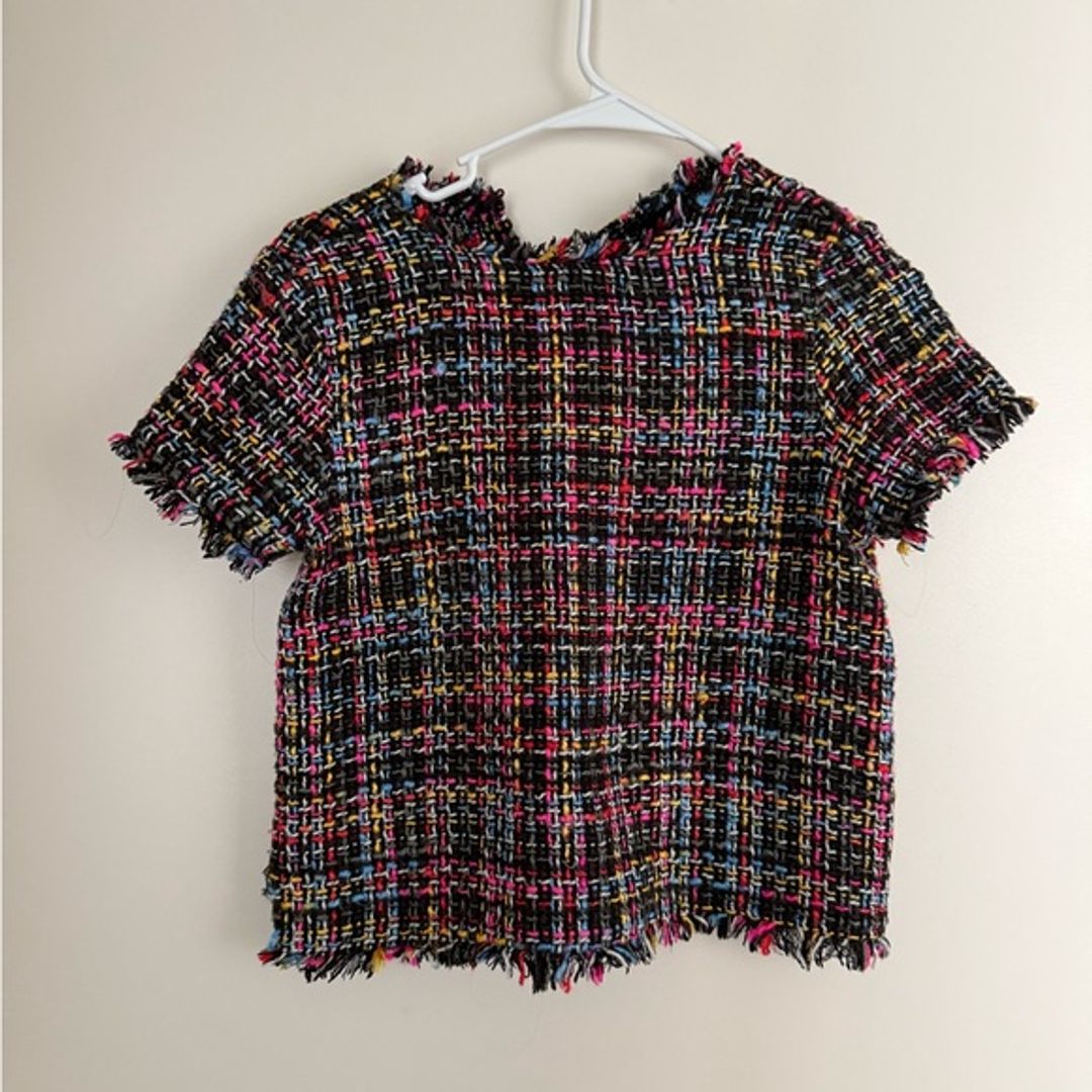 Zara Colorful Tweed Blouse in Black