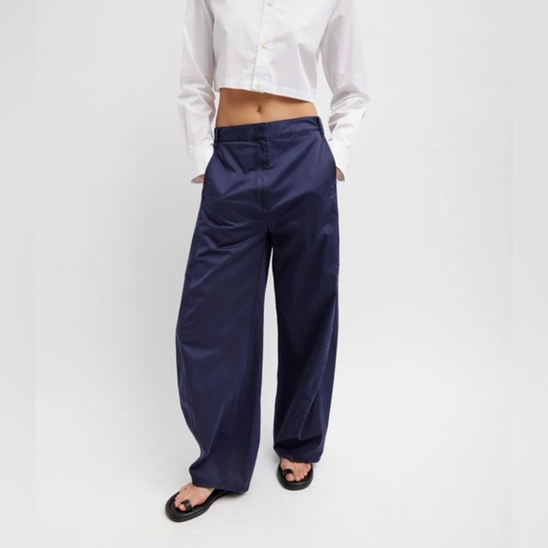Tibi Summer 2024 Garment Dyed Silky Cotton Sid Pant - Petite Length - Navy