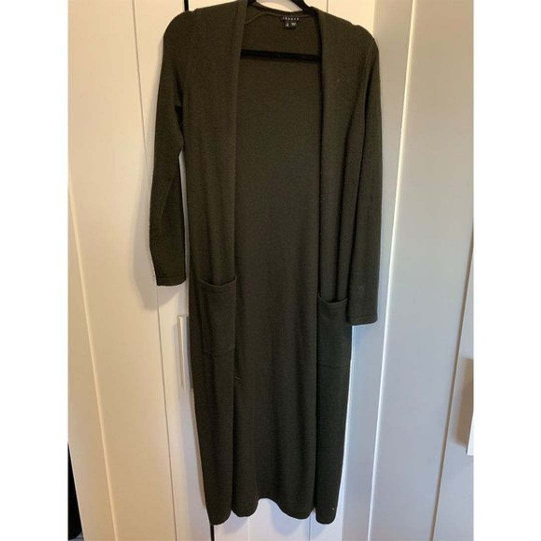 Theory Torina Open-Front Knit Cashmere Green Cardigan, P