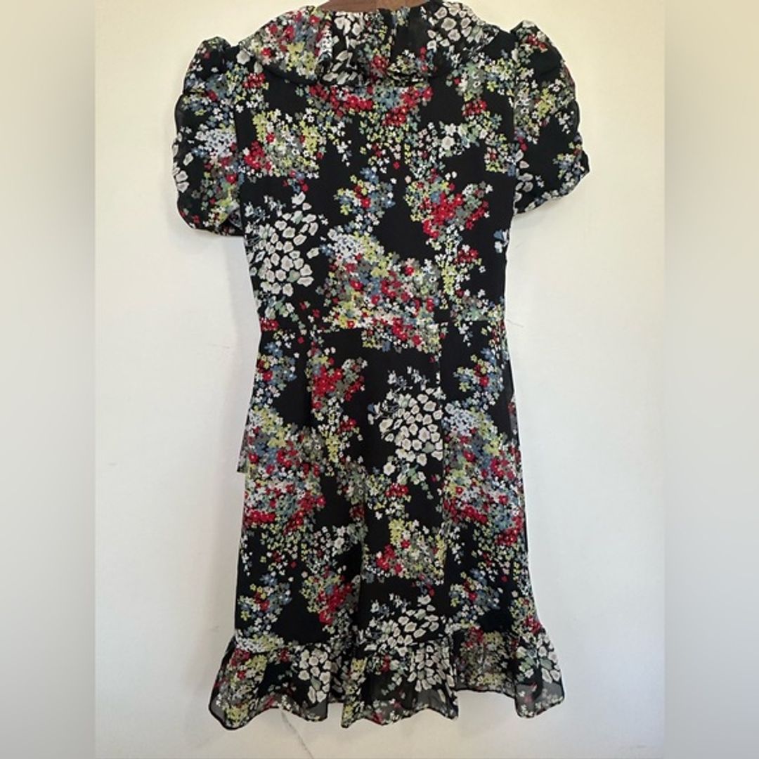 Miss Sixty Vintage Black and Red Puff Sleeve Wrap Dress