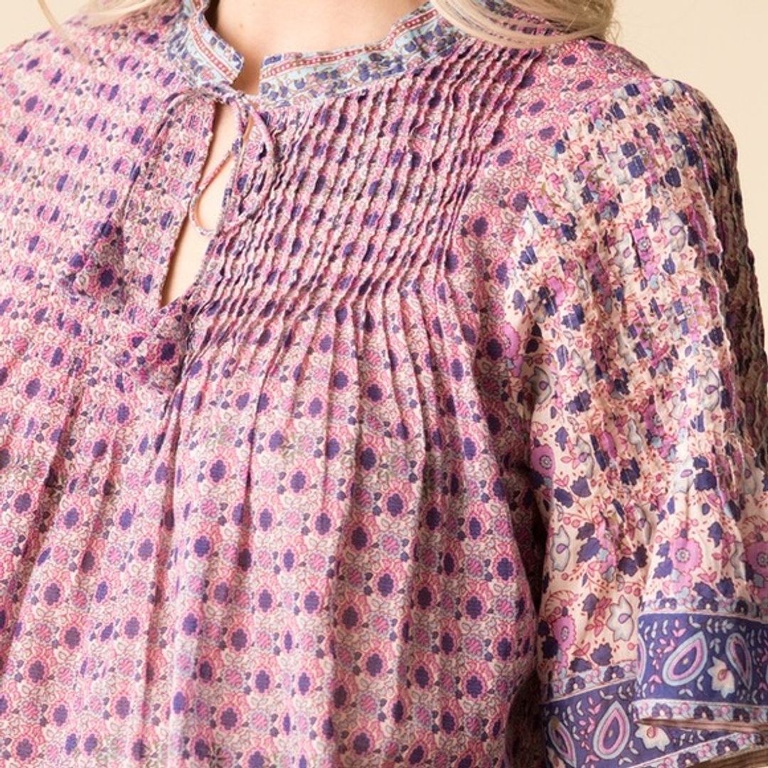 Sea New York Pink Flutter Sleeve Blouse with Mandarin Collar