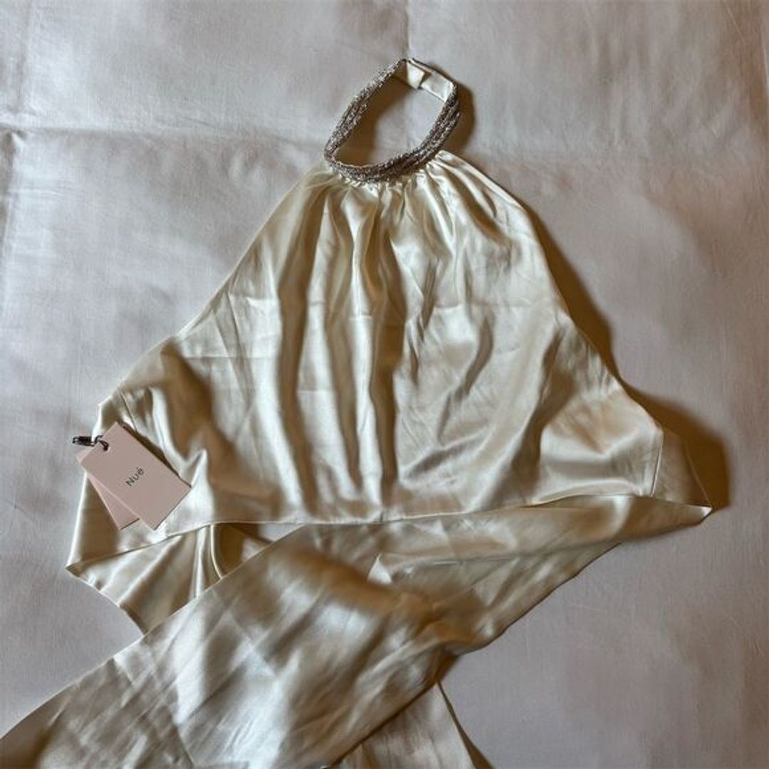 Kaia Halter Top in Ivory Silk Beaded 