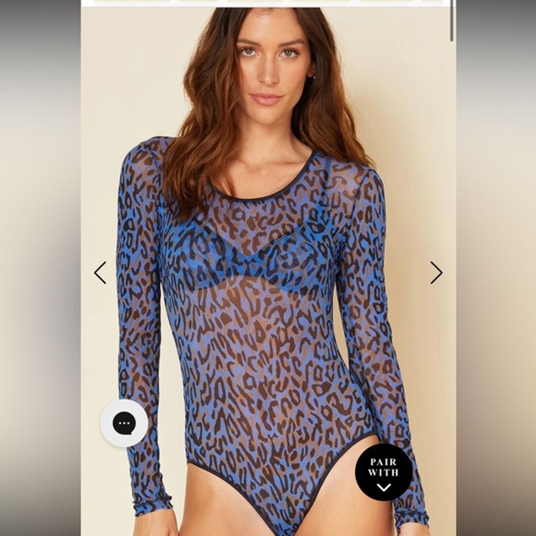 Cosabella Soire Confidence Printed Long Sleeve Bodysuit leopard blue black M