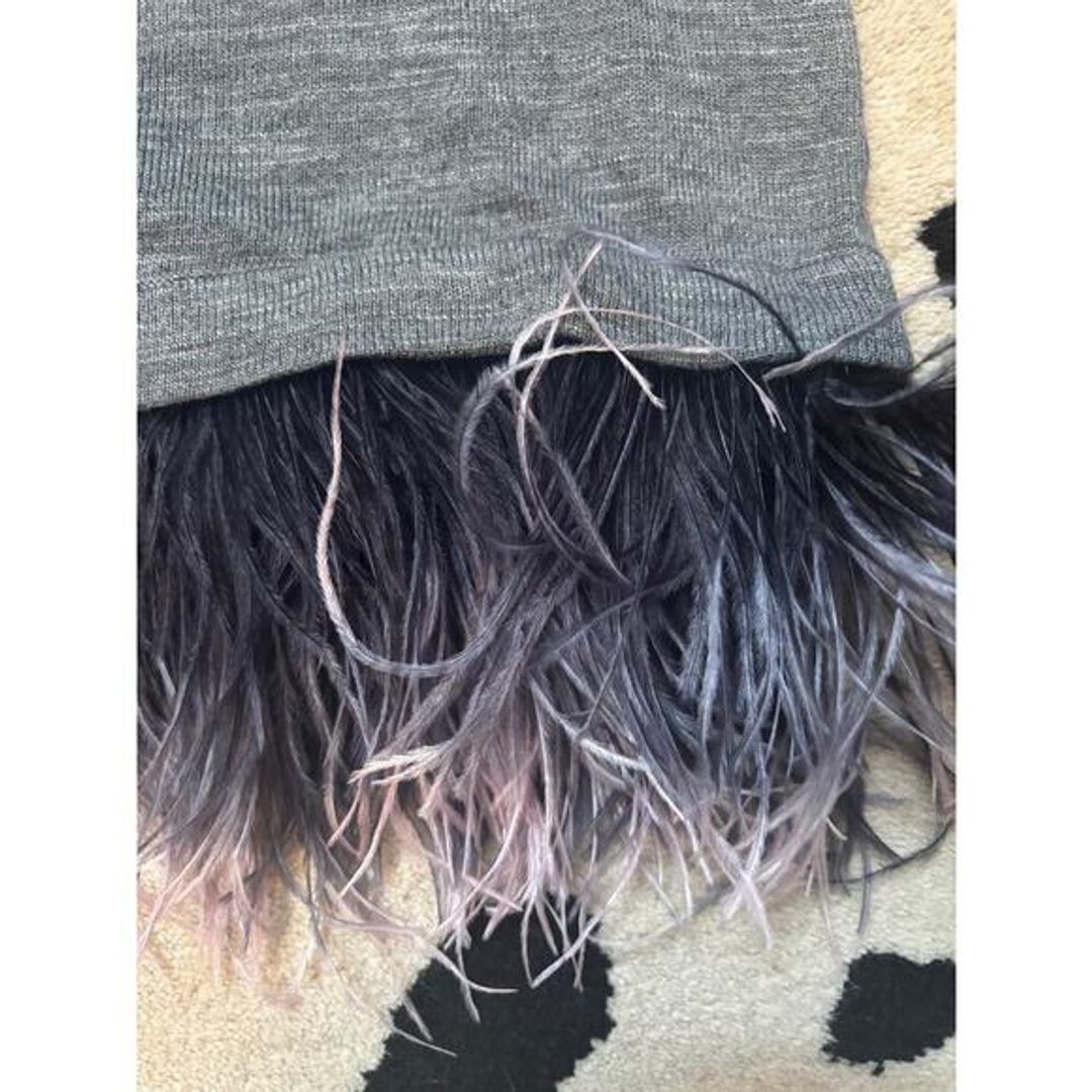 Milly Grey Sweater with Feather Trim