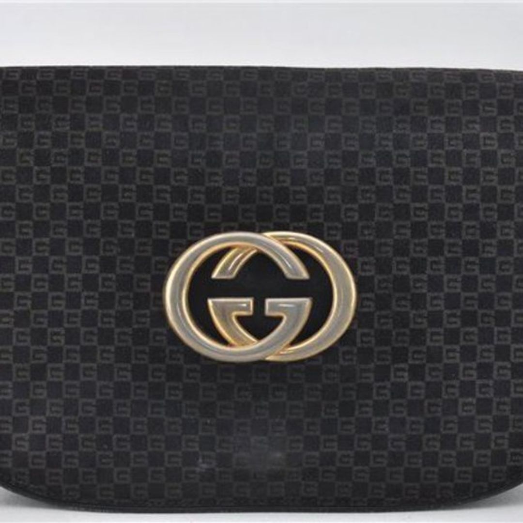 Vintage Square G Suede Flap Clutch in Navy / Gold