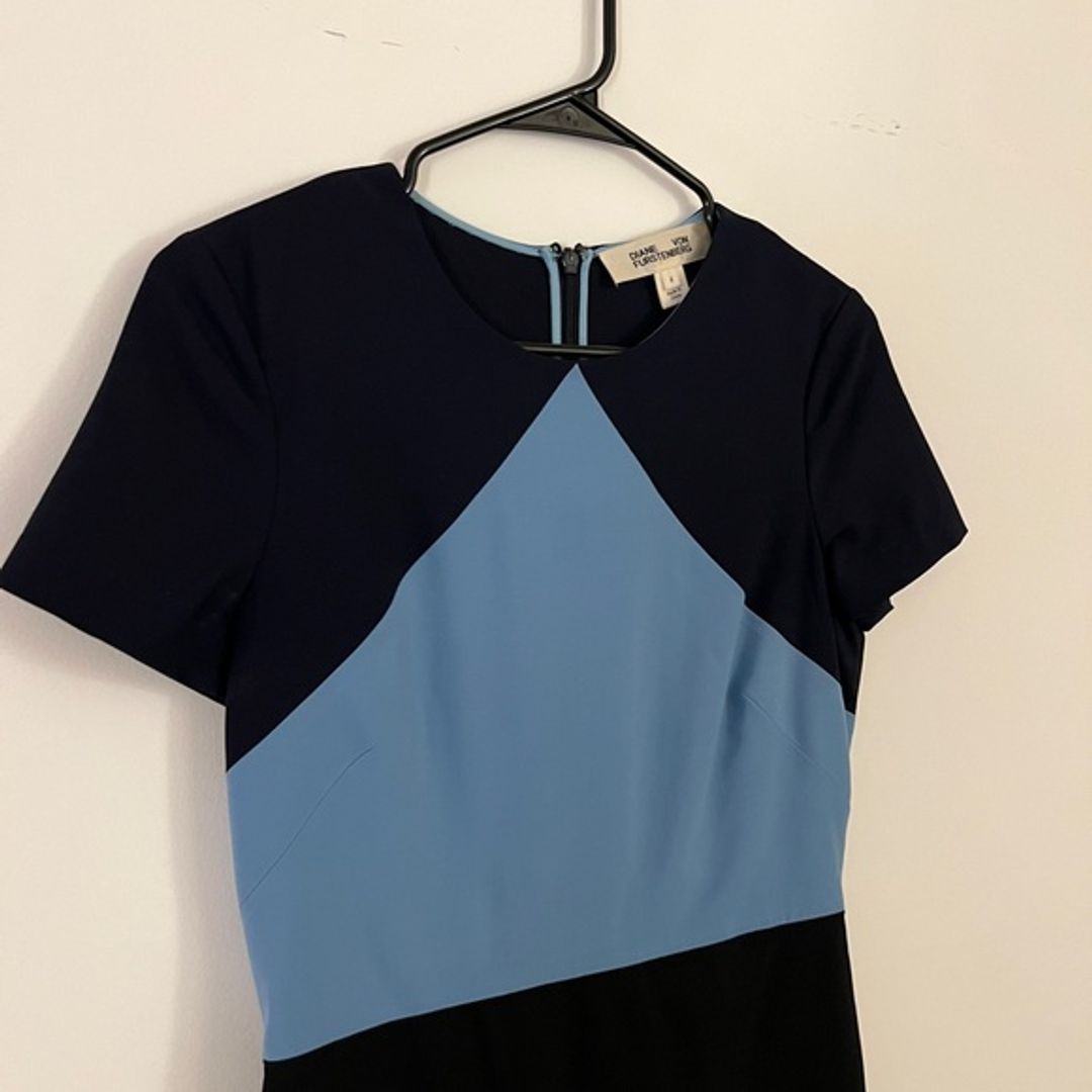 Diane von Furstenberg Colorblock Navy Blue Shift Work Dress