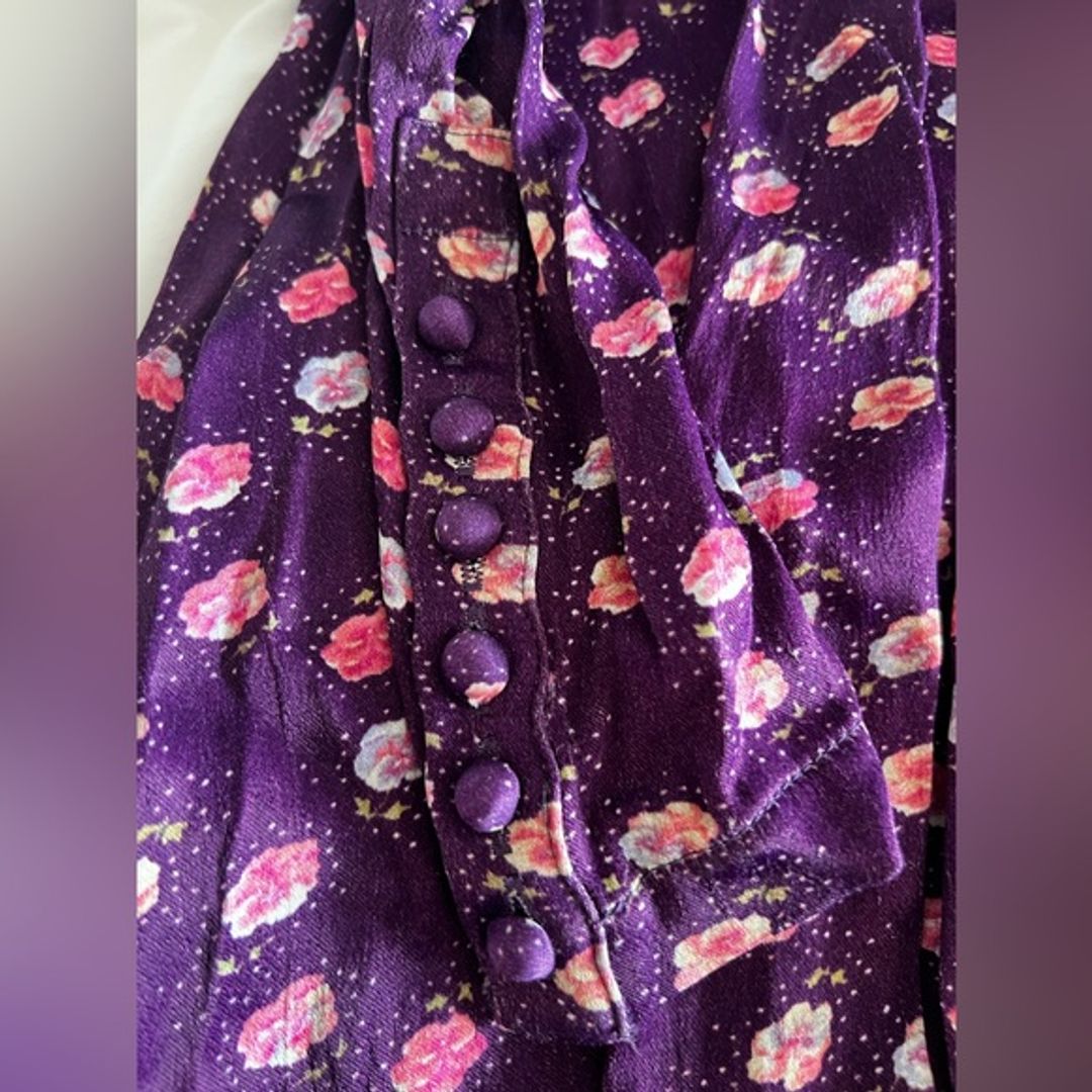 Rotate Birger Christensen Pansy Print Clair Midi Long-Sleeve Dress | Purple