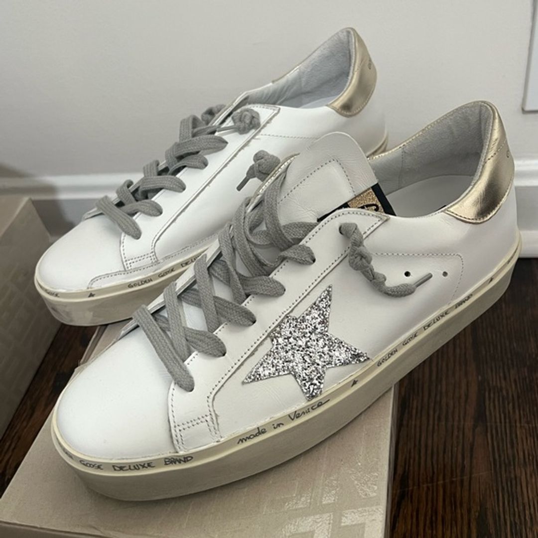 Hi Star Leather Sneaker In White/Gold/Silver