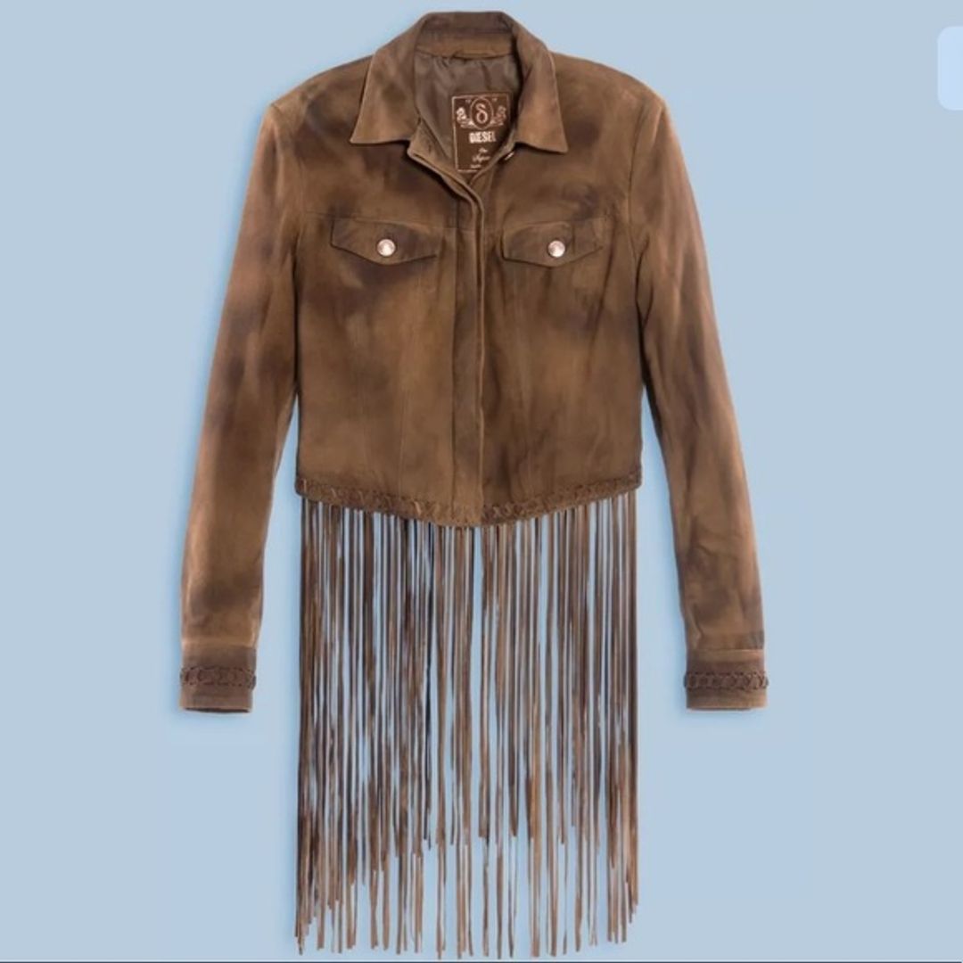 Diesel Fringe Crop Suede Leather Whipstich Jacket