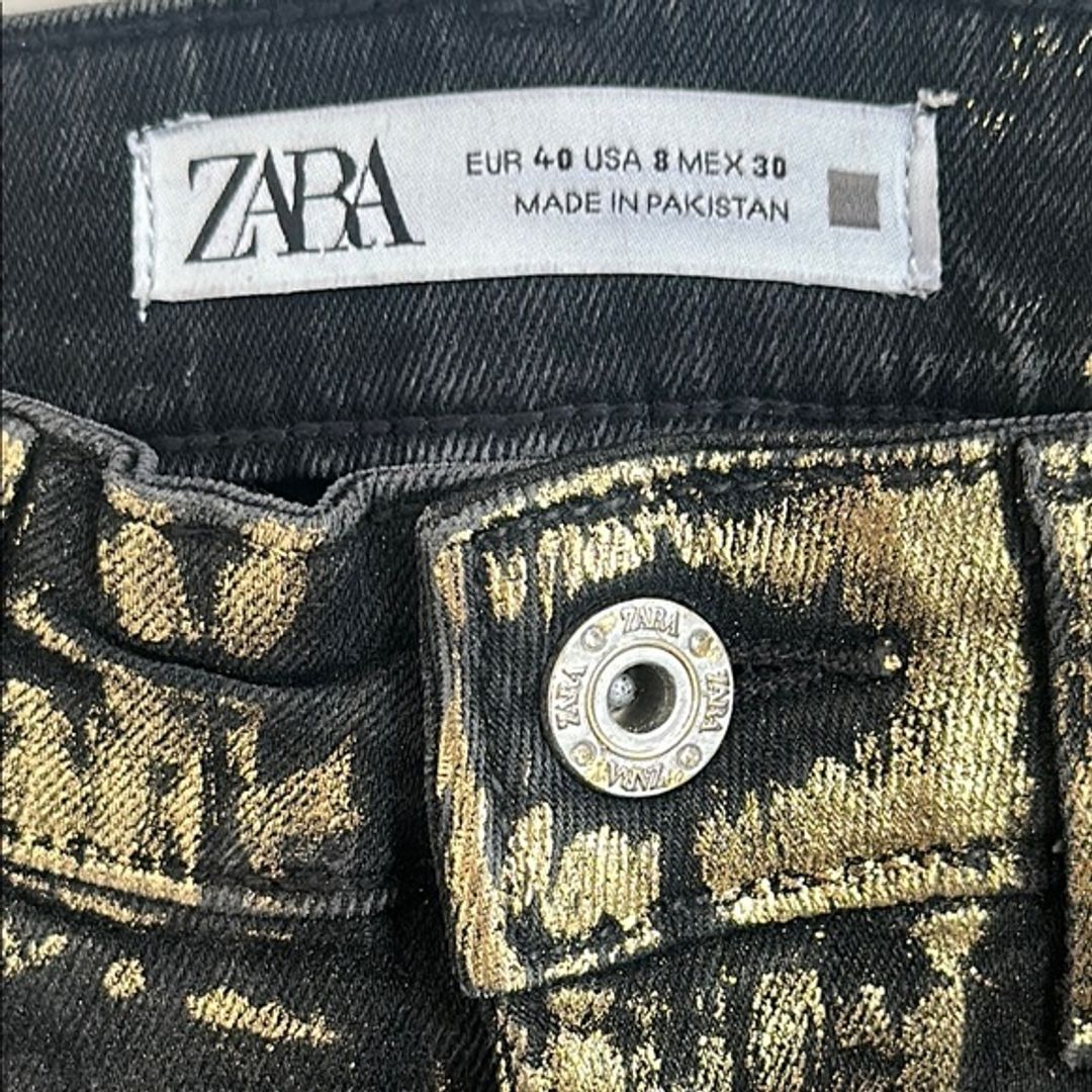 Zara Gold Foil and Black Skinny Jeans