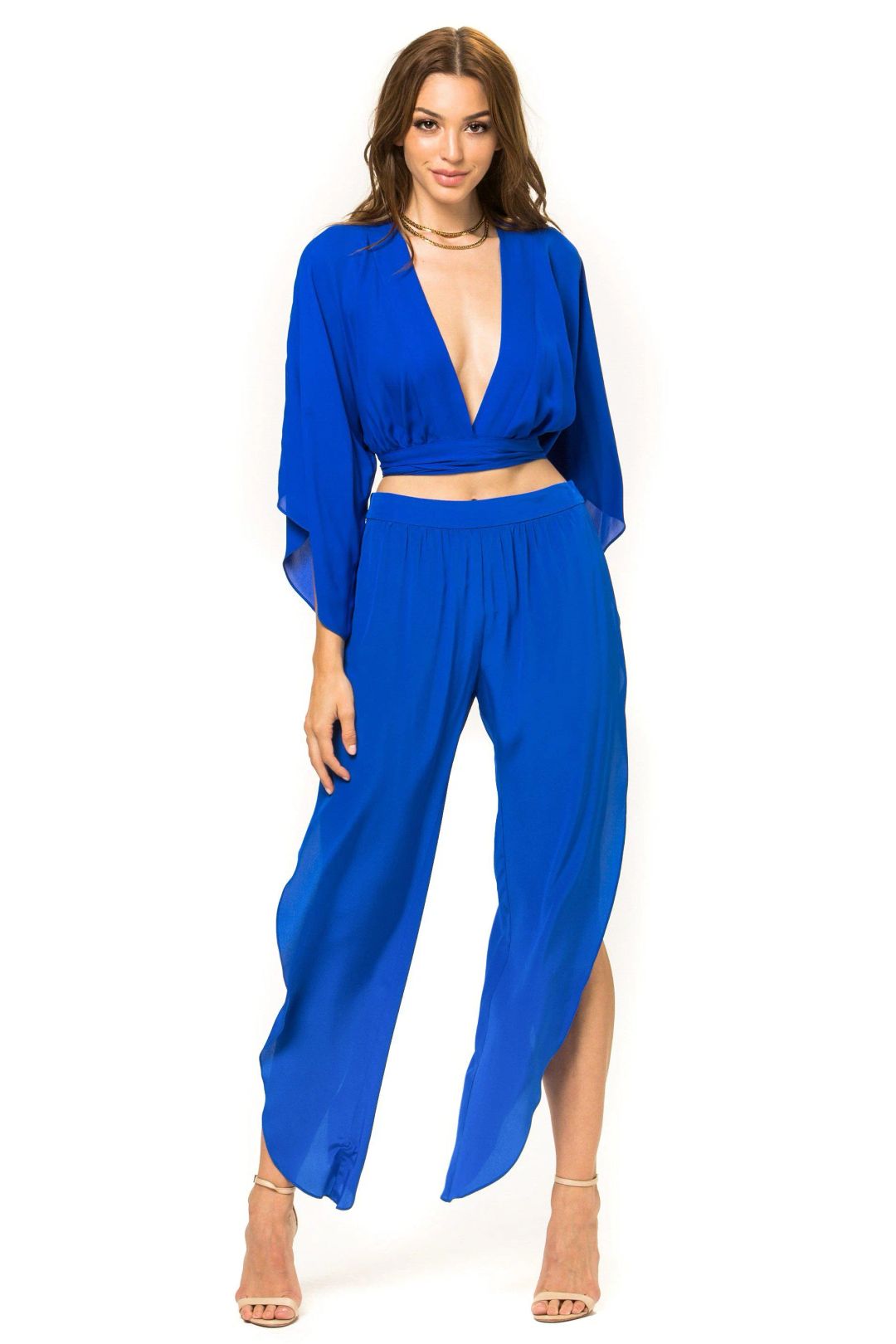 Kimono wrap top and pants set