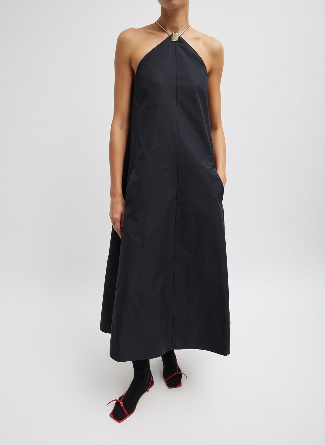 Tech Twill Lavalliere Halter Dress