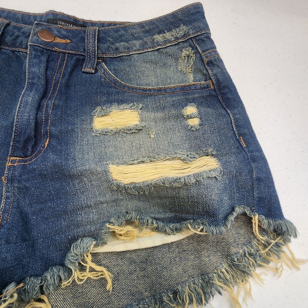 Forever 21 Blue Jean Shorts Frayed Hem #7