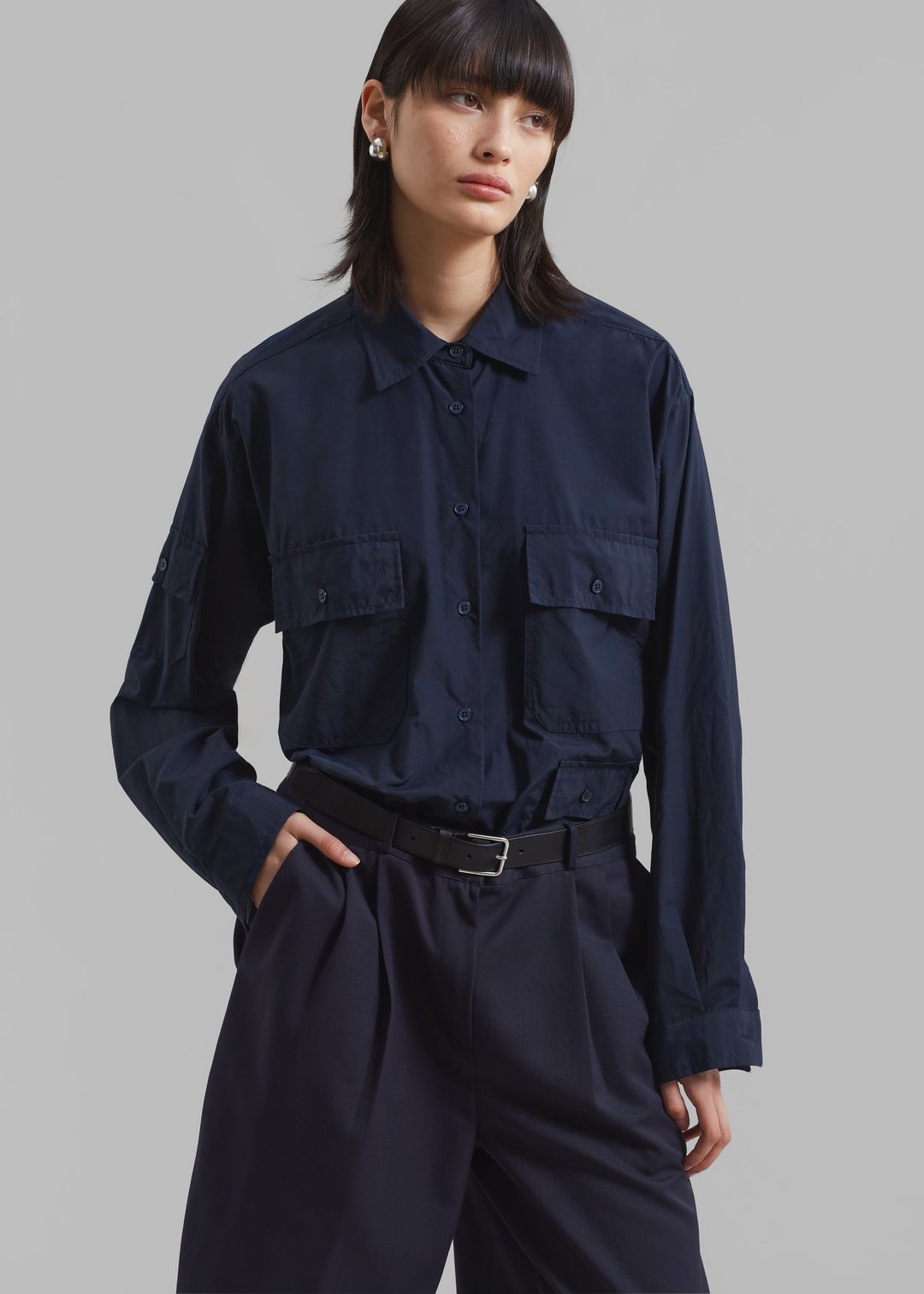 Jana Cargo Button Up Shirt - Navy #9