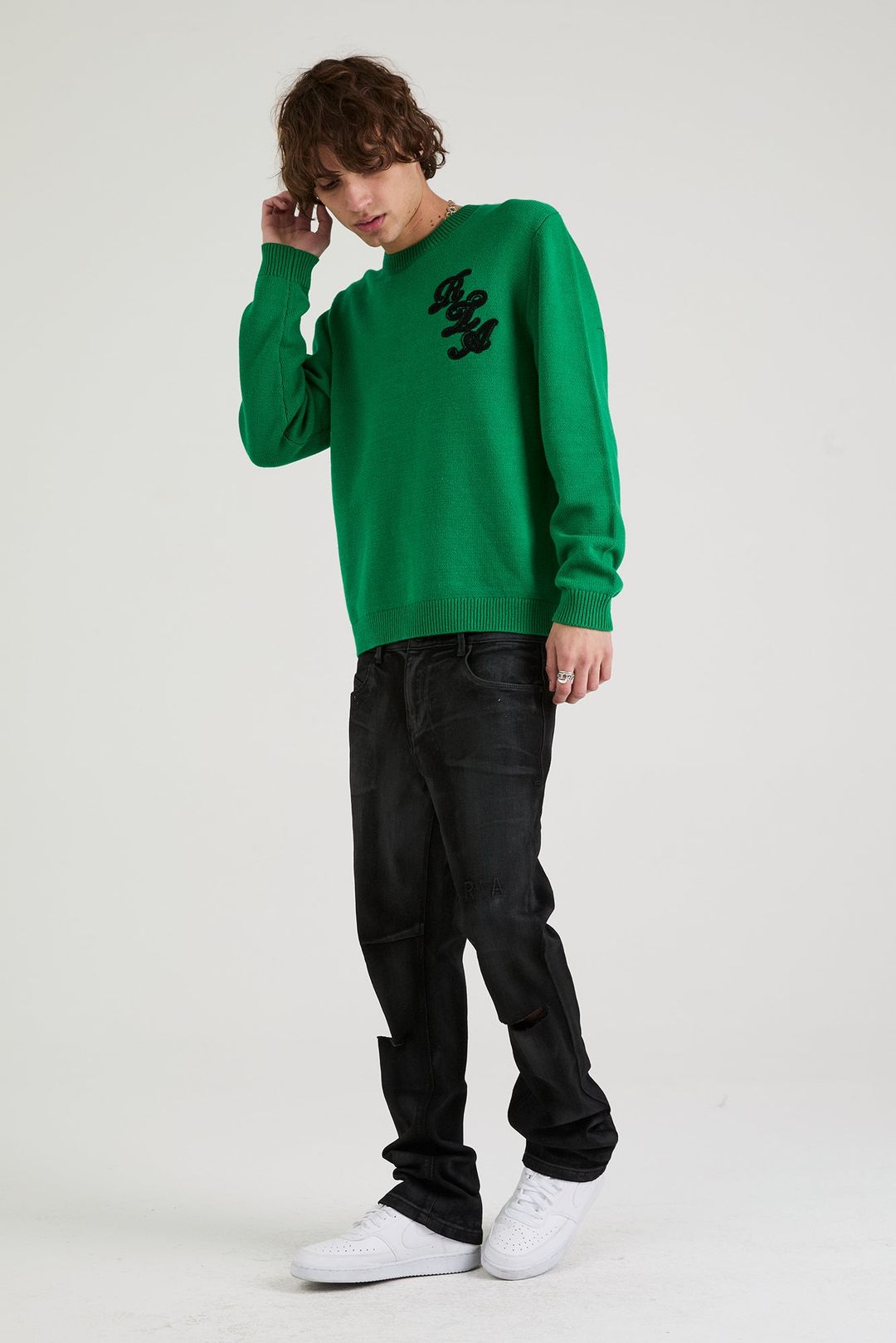ETHAN SWEATER | GREEN SCRIPT LOGO #4