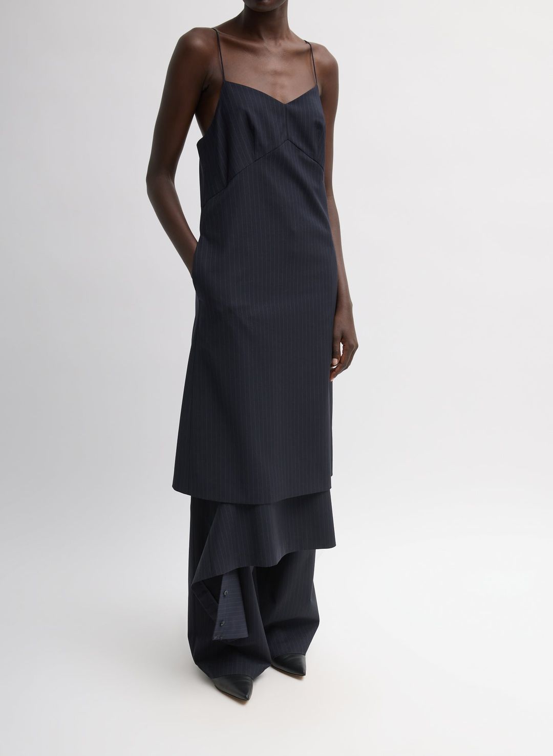 Mier Pinstripe Convertible Slip Dress #7