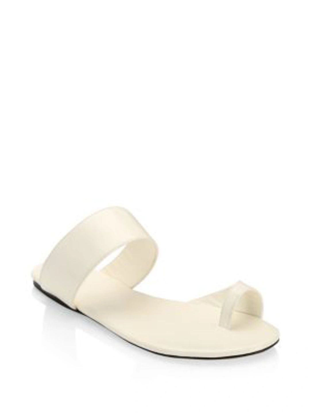 Infradito Flat Leather Toe-strap Slide Sandals In Ivory #2