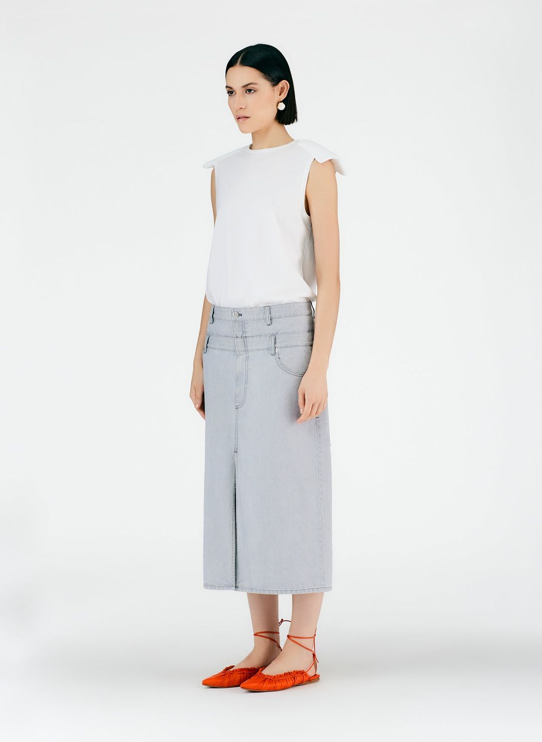 Grey Denim Double Waisted Denim Skirt #2