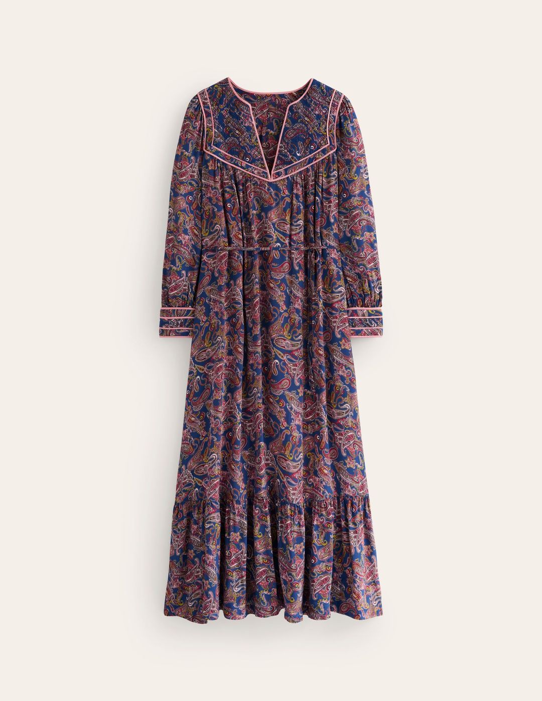 Quilted Yoke Maxi Dress-True Navy, Opulent Paisley #6