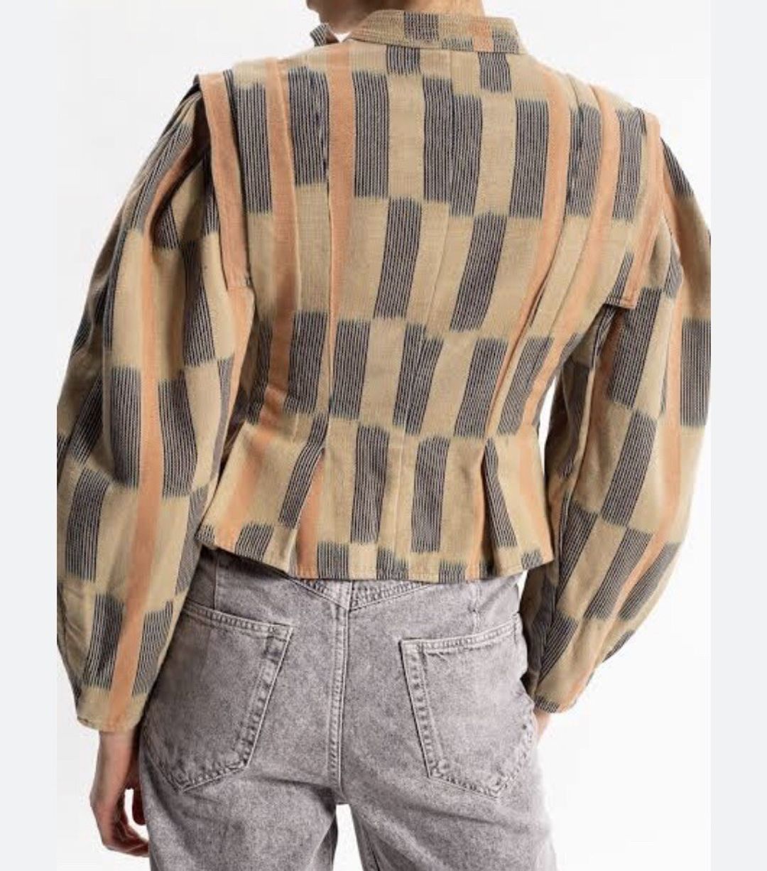 Womens Hiroki Gatheres Striped Cotton Zipper Blazer Jacket S 4 #4