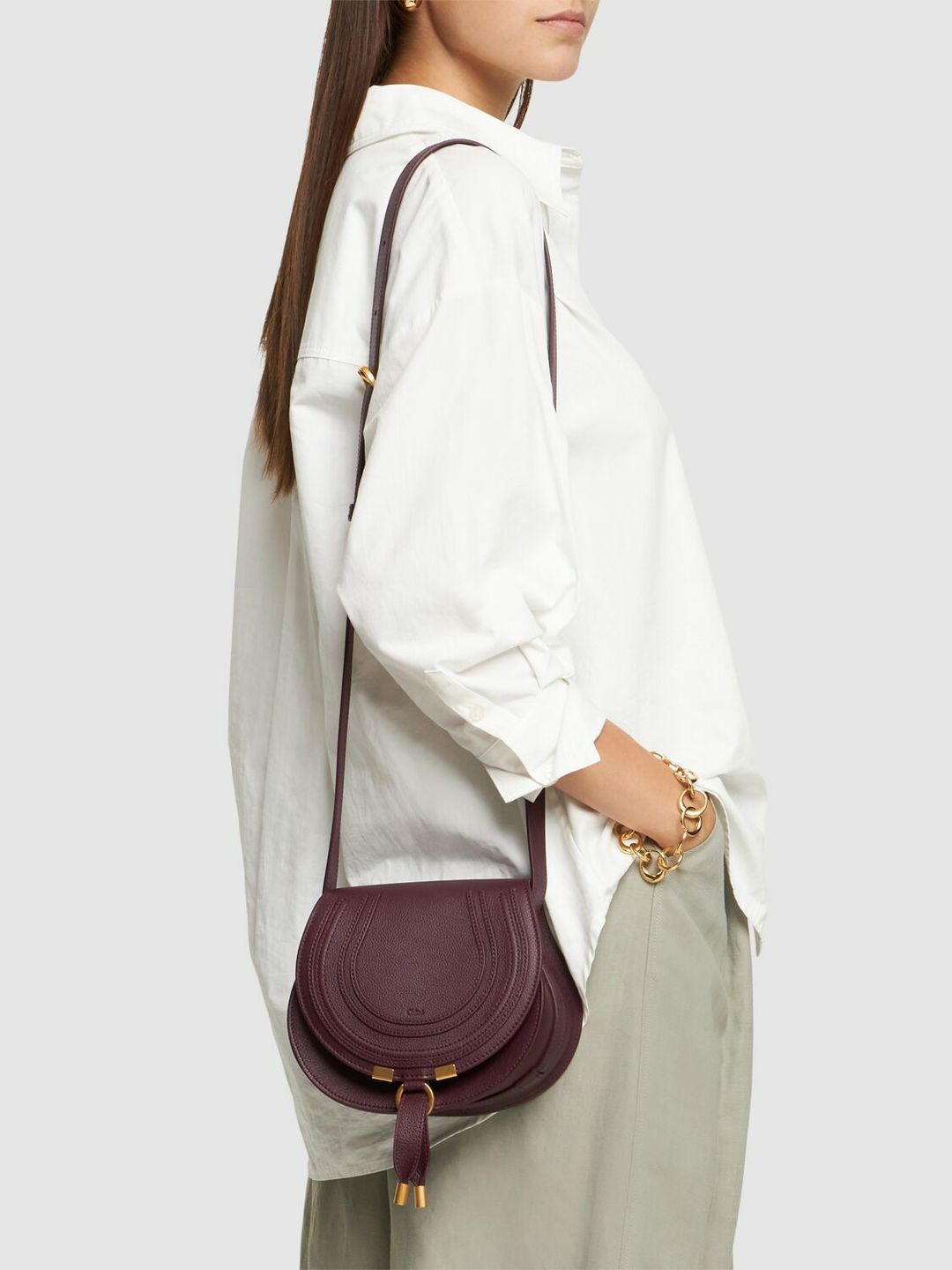 Small Marcie Grained Leather Bag in Burgundy #2