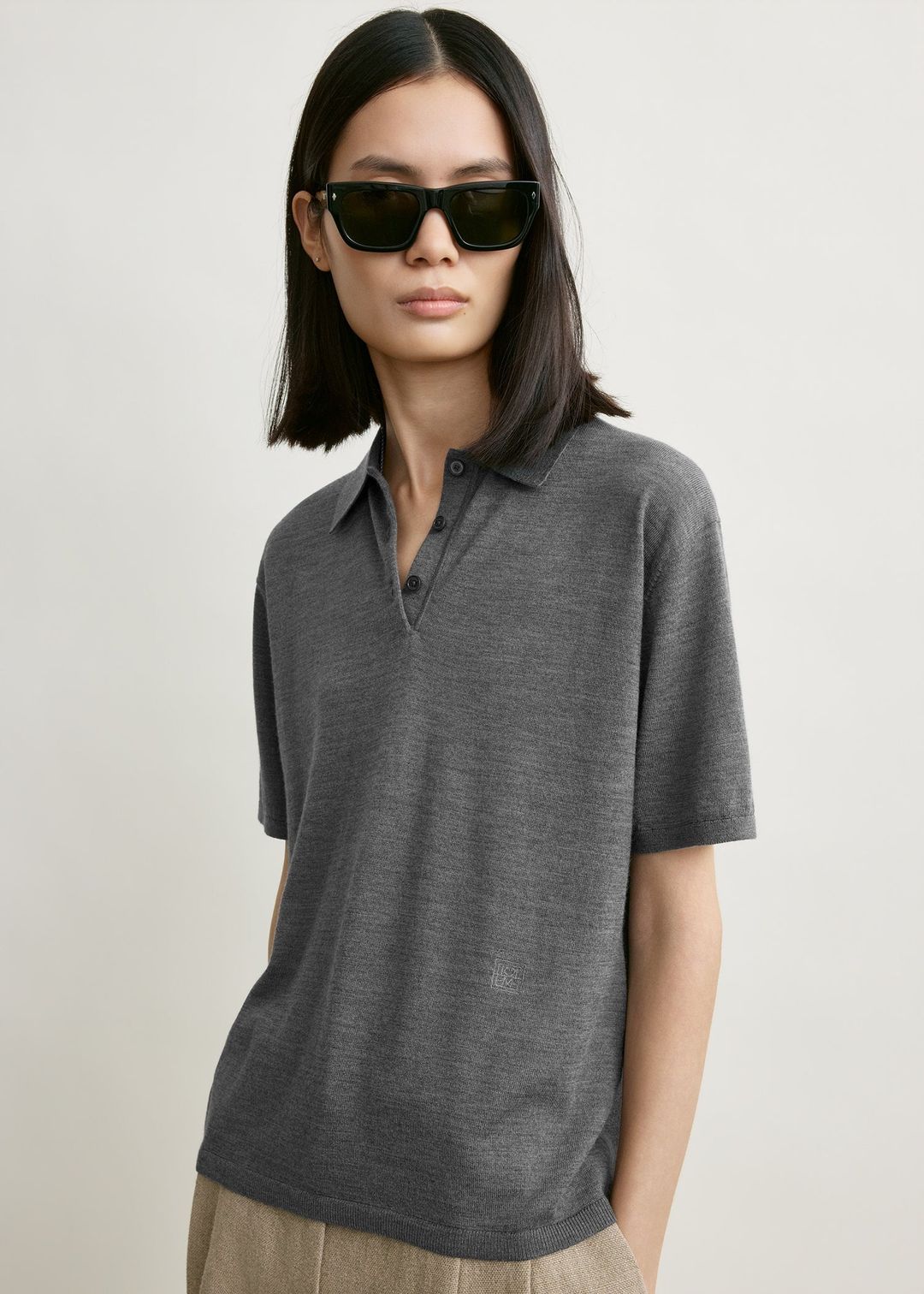 Wool-silk polo shirt grey melange petite #4