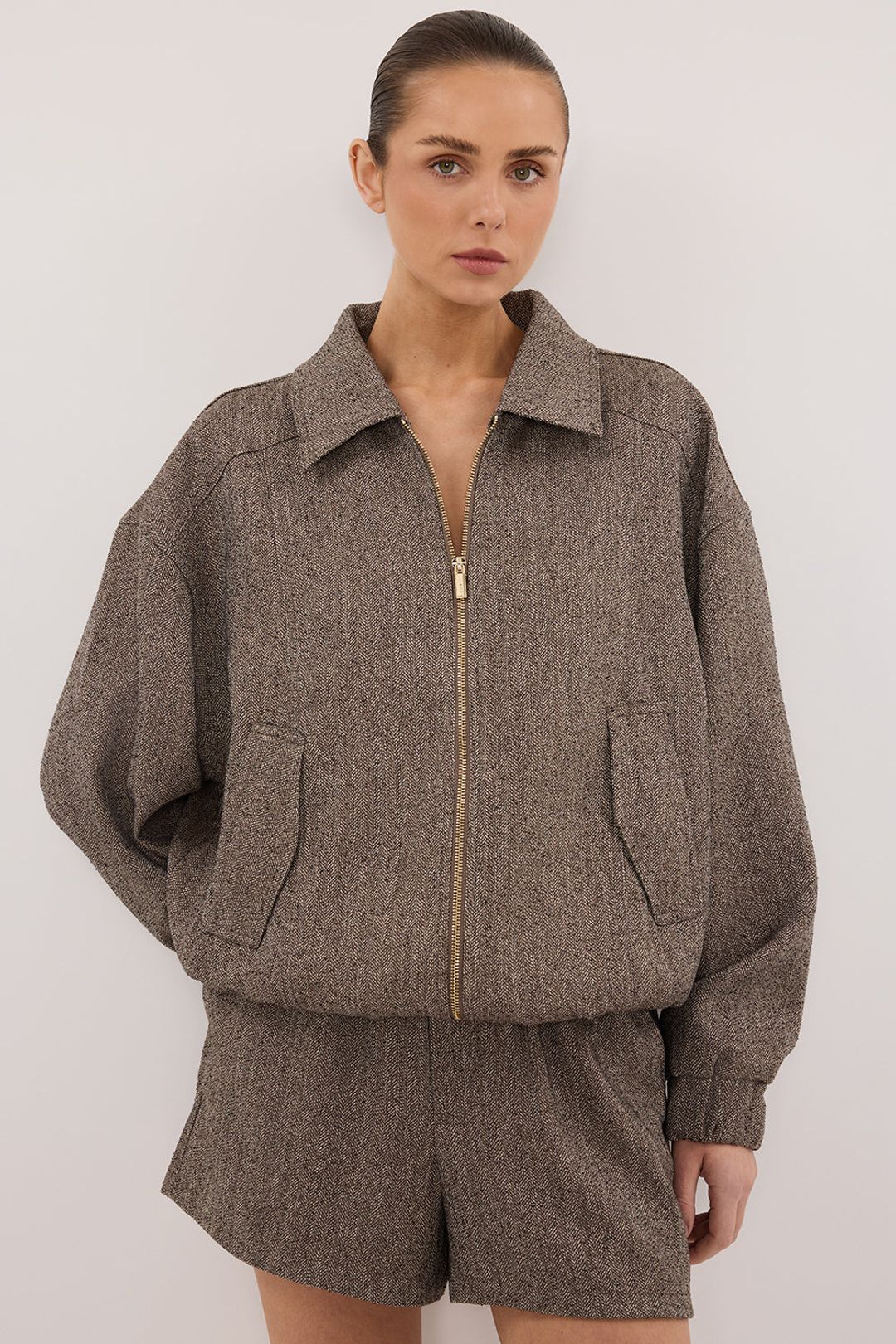 FRANKIE CHOC TWEED BOMBER JACKET