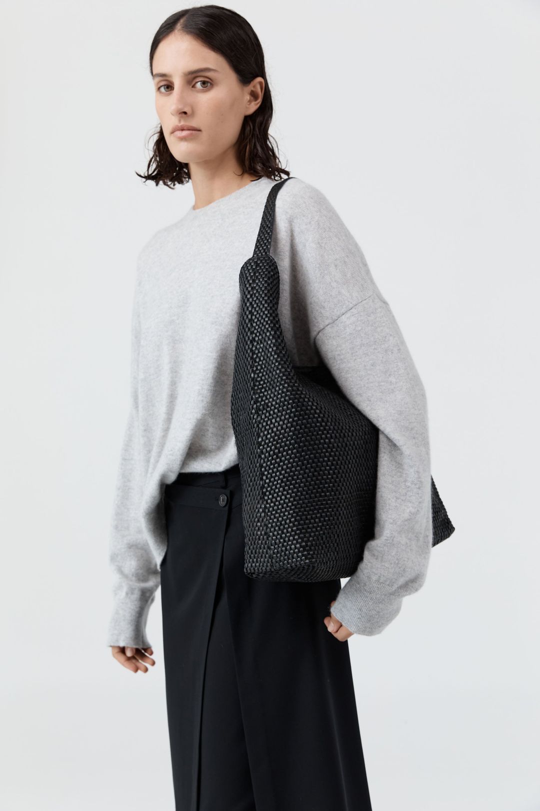 Lattice Weave Large Tote - Black #3