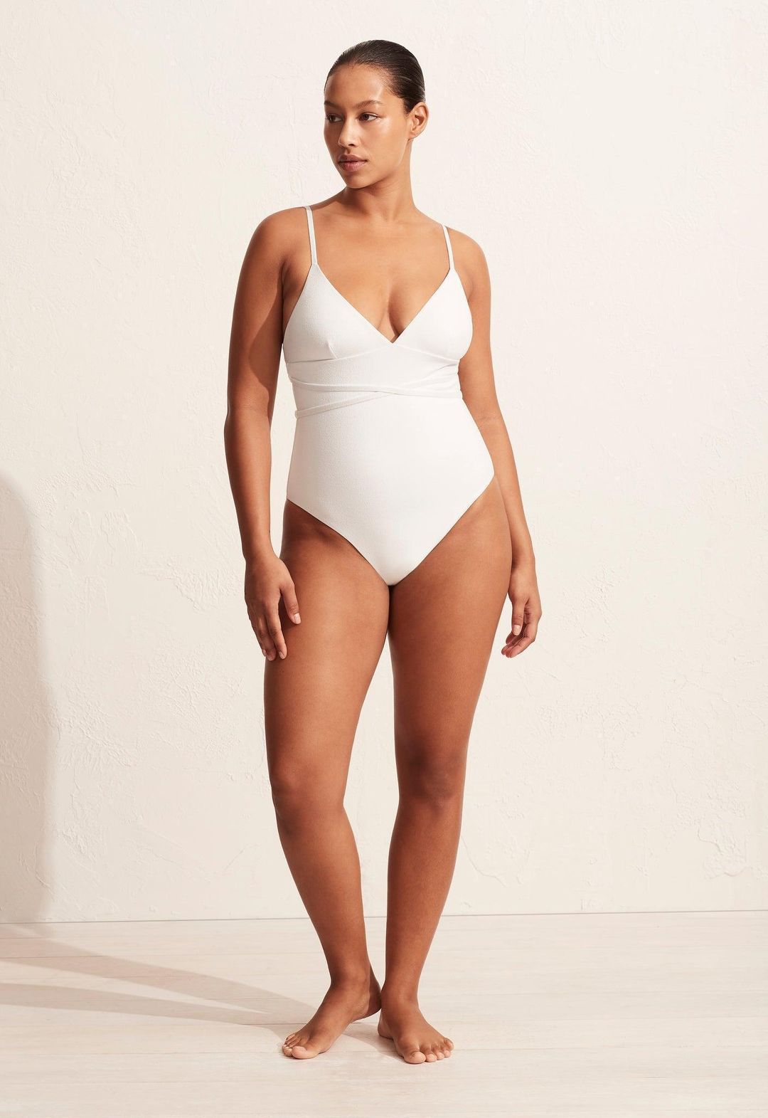 Wrap Plunge Maillot Chalk Crinkle