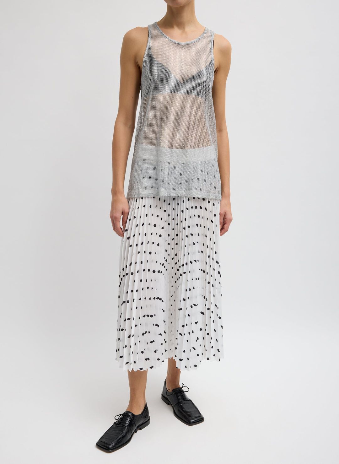 Scribble Dot Print Pull On Pleated Skirt
